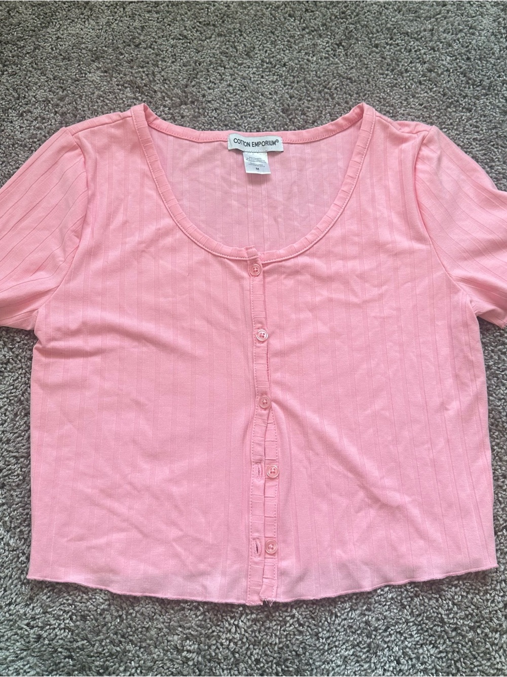 Nordstrom Pink Ribbed Button-Front Scoop Neck Top